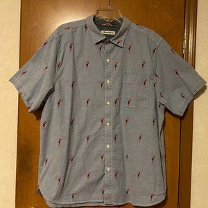 TOMMY BAHAMA Sz XL Blue w/ Embroidered Parrots Short Sleeve Button Down Shirt